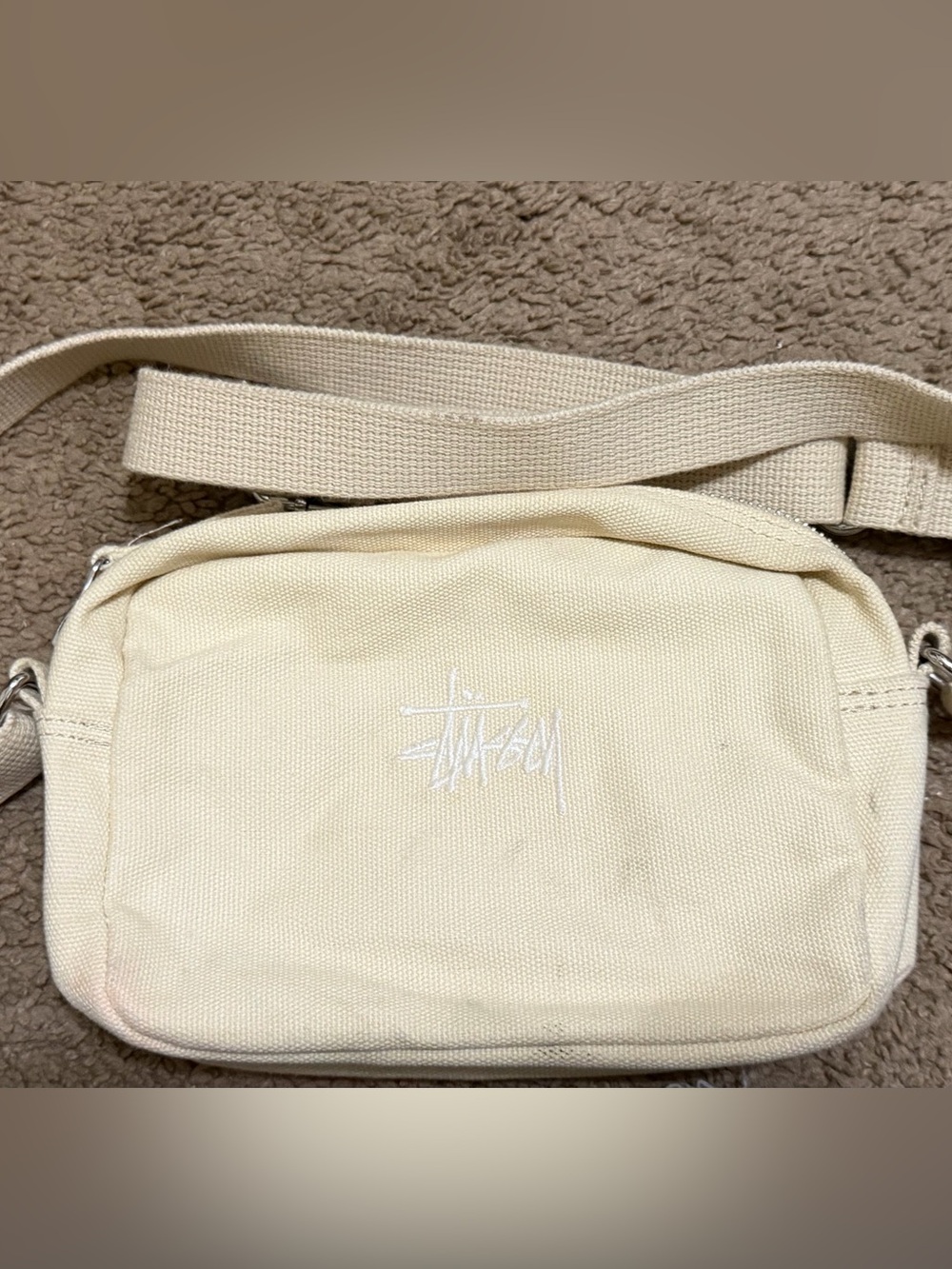 Stussy Cream Canvas Crossbody Shoulder Bag